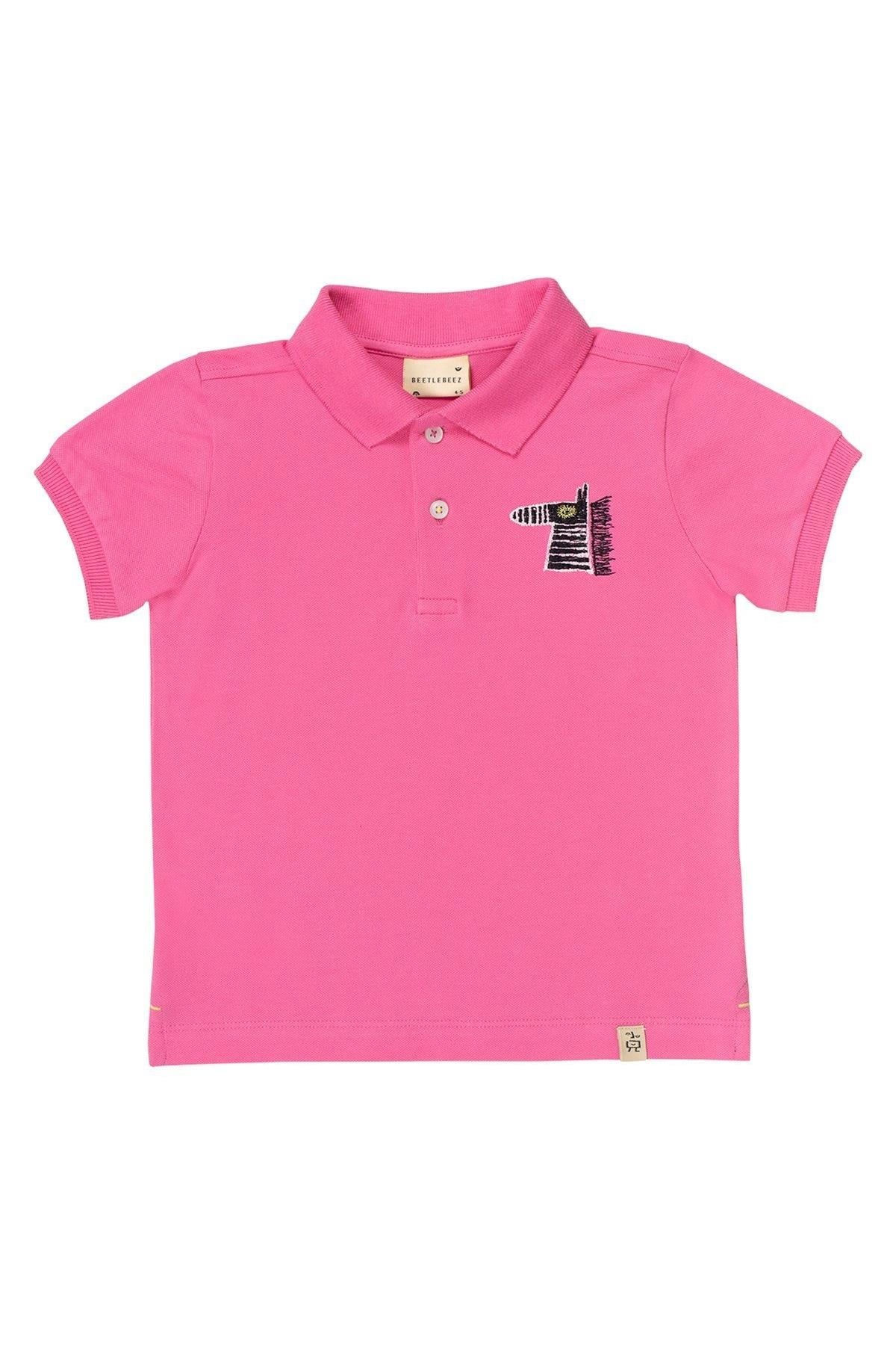 Beetlebeez / Pink Zebra Kısa Kollu Çocuk Polo Yaka T-shirt Pembe