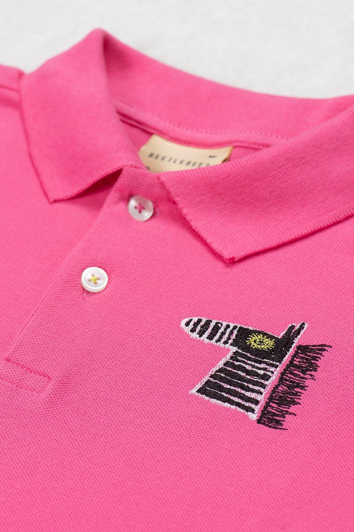 Beetlebeez / Pink Zebra Kısa Kollu Çocuk Polo Yaka T-shirt Pembe