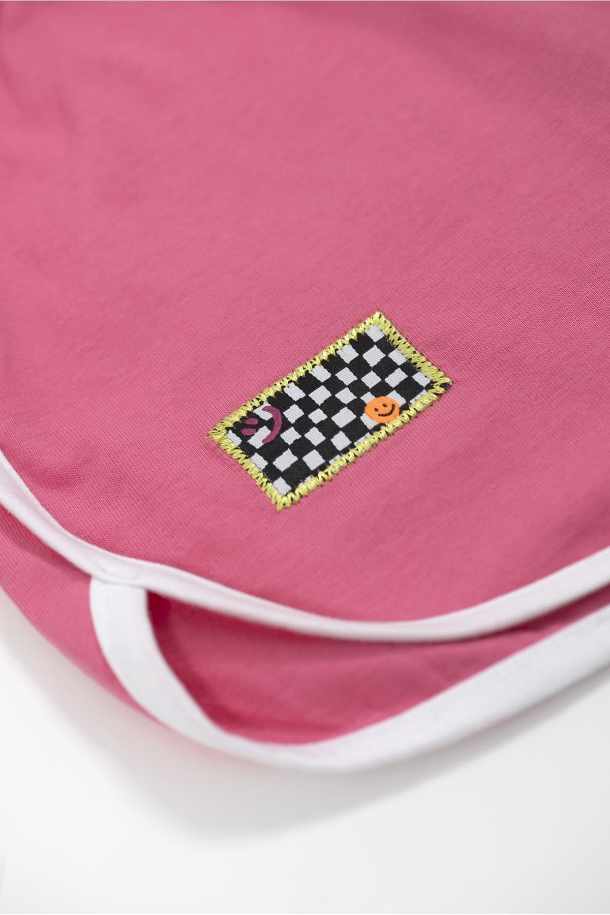 Beetlebeez / Retro White Striped Short - Retro Model Beyaz Biyeli Çocuk Kısa Şort - (Pembe Kordonlu) Pembe