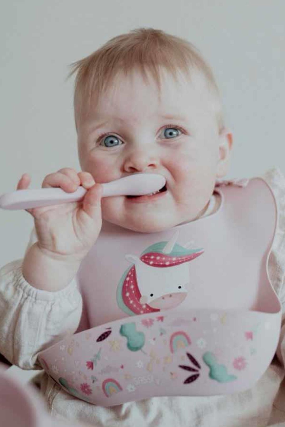 Sassi / Silikon Cepli Mama Önlüğü - Sevimli Unicorn Çok Renkli