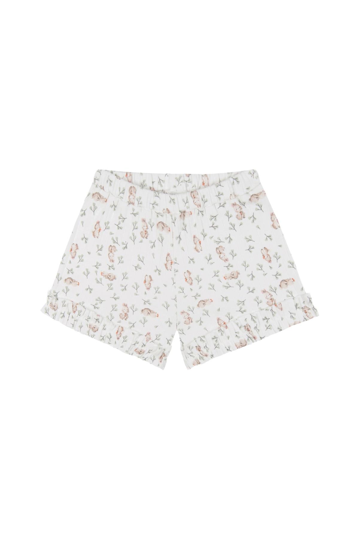 Sevimli Tavşan Fırfırlı Şortlu Pijama Takımı Beyaz
