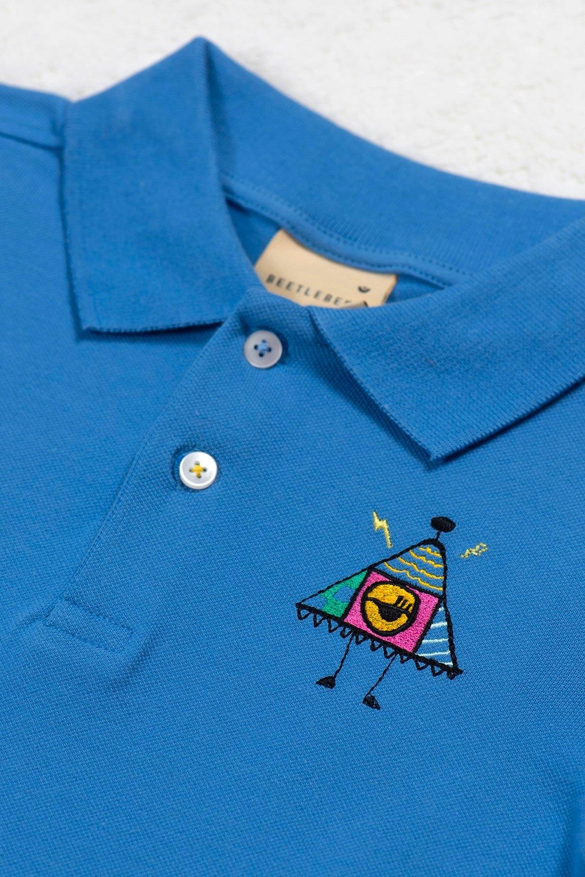 Beetlebeez / Striped Monster Uzun Kollu Çocuk Polo Yaka T-shirt Mavi