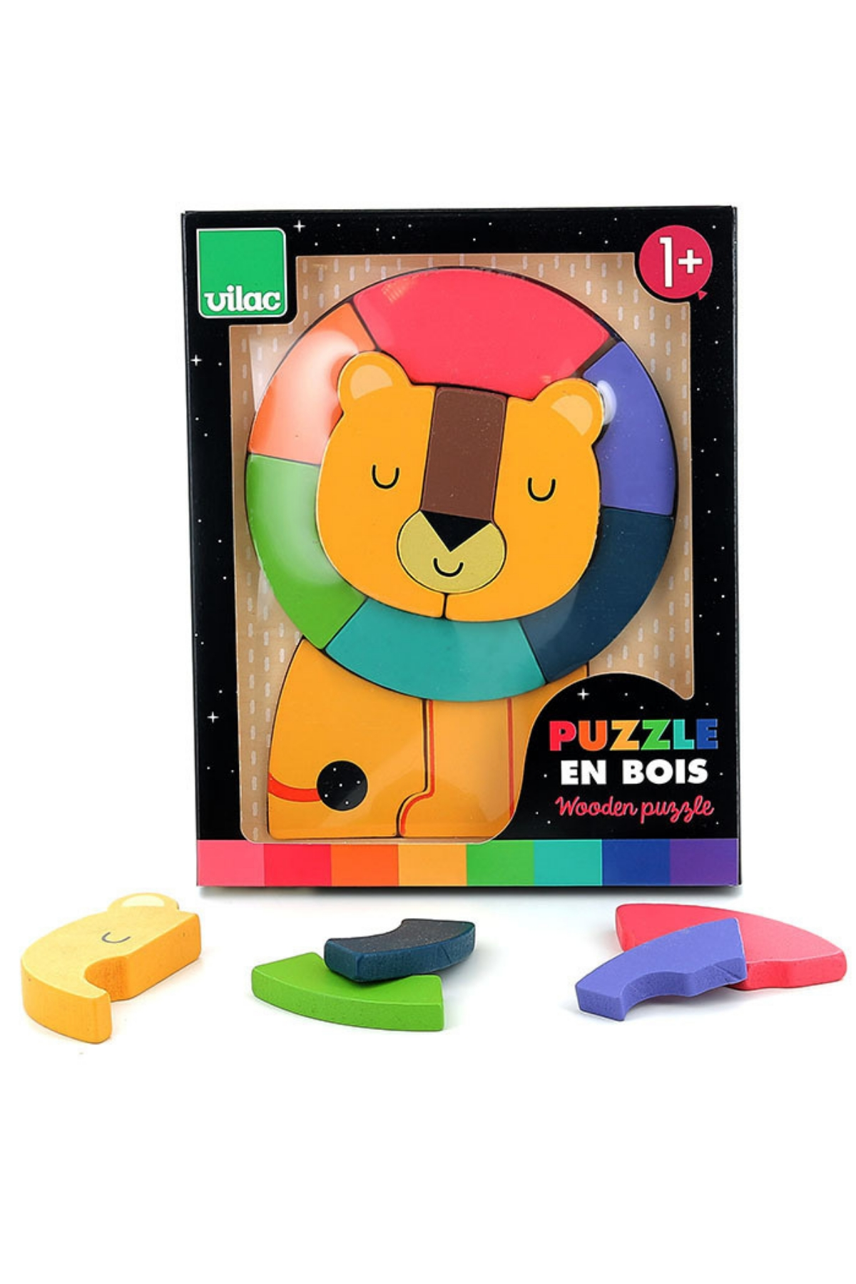 Vilac - Lion Wooden Puzzle - Aslan Ahşap Puzzle - Andy Westface Çok Renkli