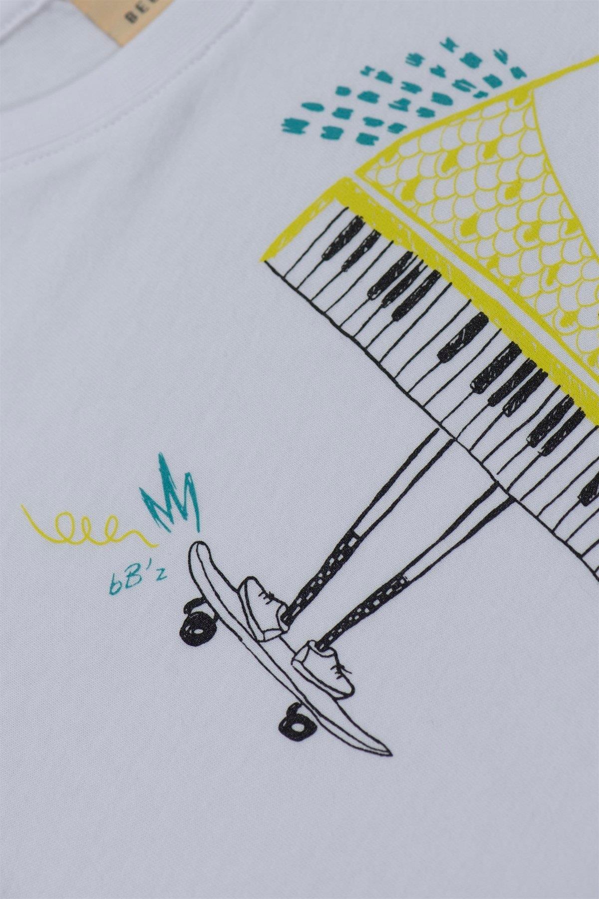Beetlebeez /White Scateboarder Fish Kısa Kollu Çocuk T-Shirt Beyaz