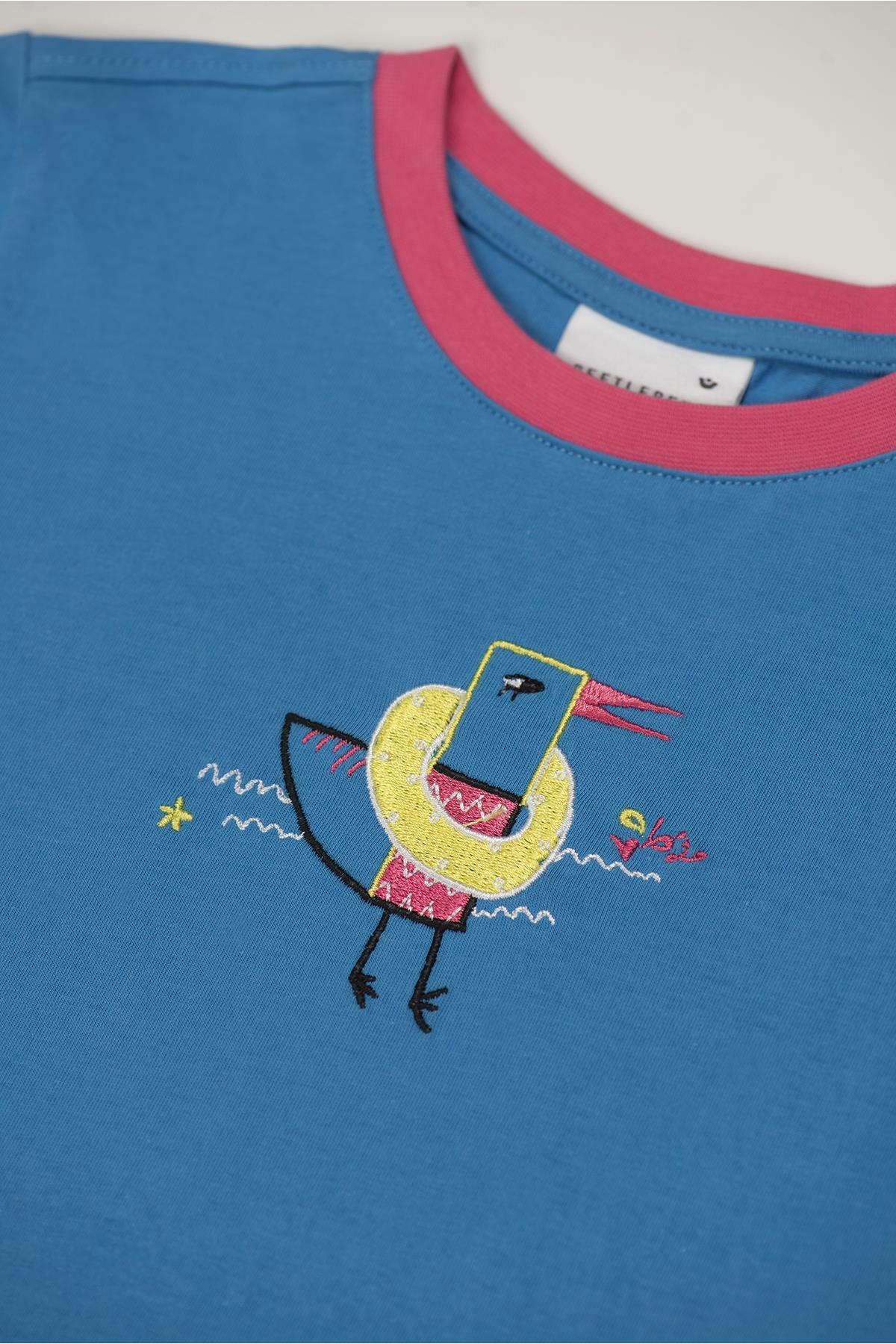 Beetlebeez / Wings and Waves T-Shirt (Pink Rib)Kısa Kollu Baskılı Çocuk T-Shirt - (Pembe Ribana) Mavi