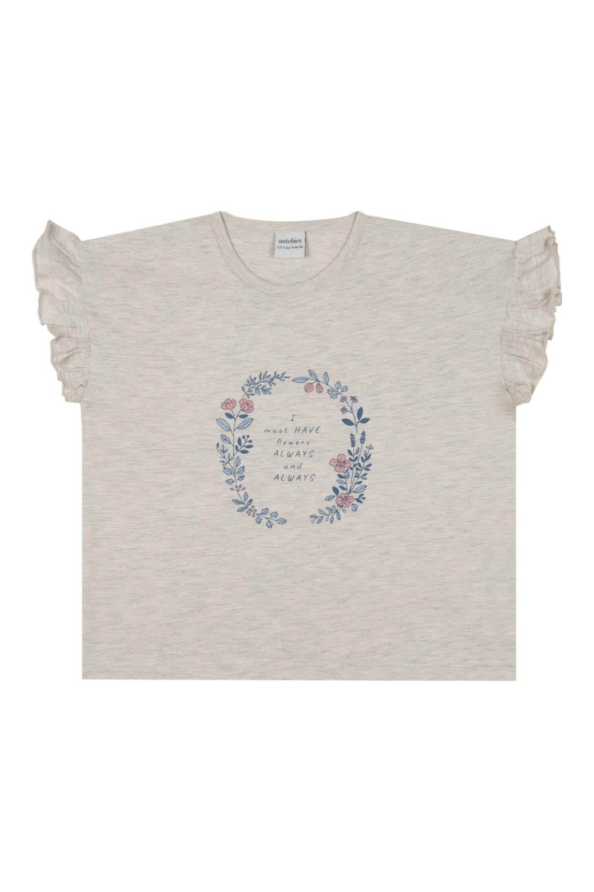 Yaz Buketi Fırfırlı T-shirt Gri