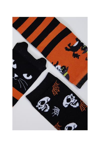 3 lü Paket Helloween Kutu Çocuk Soket Çorap Desenli Çok Renkli