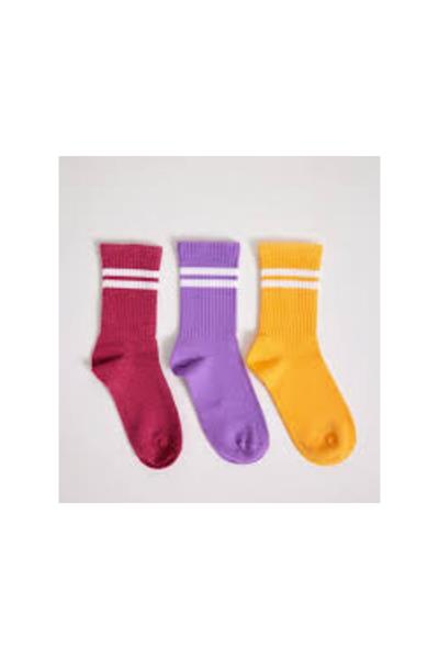 3 lü Paket Şeritli Kız Çocuk Soket Çorap LilaMix