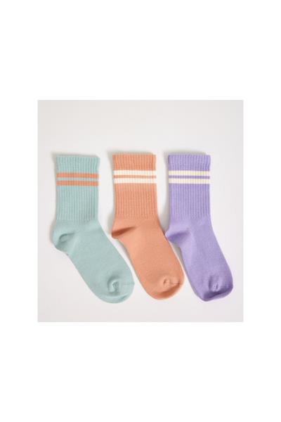 3 lü Paket Şeritli Kız Çocuk Soket Çorap Mix
