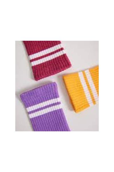 3 lü Paket Şeritli Kız Çocuk Soket Çorap LilaMix