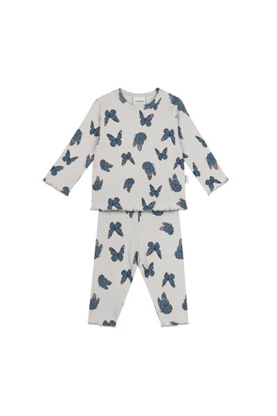 Antebies / Kelebek Desen Bebek Taytlı Set Mavi