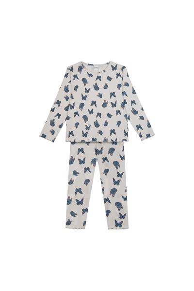 Antebies / Kelebek Desen Uzun Kollu Taytlı Pijama Takımı Mavi