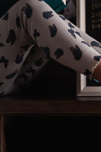 Antebies / Kelebek Desen Uzun Kollu Taytlı Pijama Takımı Mavi