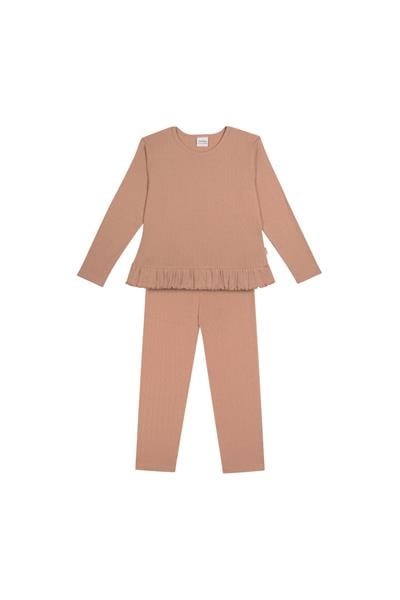 Antebies / Klasik Jakar Uzun Kollu Pijama Takımı Pembe
