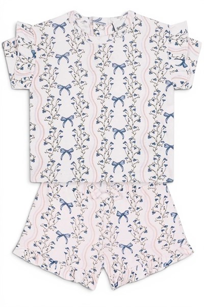 Antebies / Kurdele Bahçesi Kısa Kollu Tshirt Şort Set Pembe