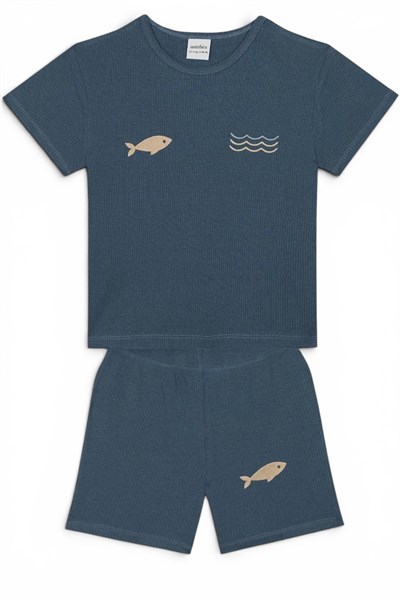 Antebies / Minik Denizciler Kısa Kollu Tshirt Şort Pijama Tk. Lacivert