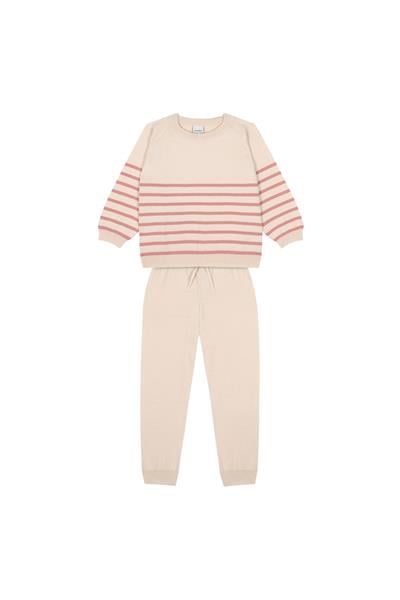 Antebies / Pembe Çizgili Krem Triko Eşofman Takımı Krem