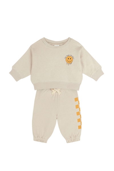 Antebies/ Smiley Sweatshirt Pantolon Set Krem