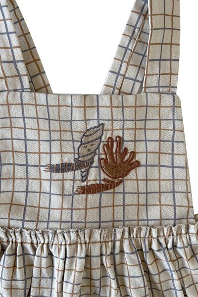 Auntie Me / ‘WAVY CHECKED FLANNEL DRESS100% organic cotton flannel-GOTS certified Krem