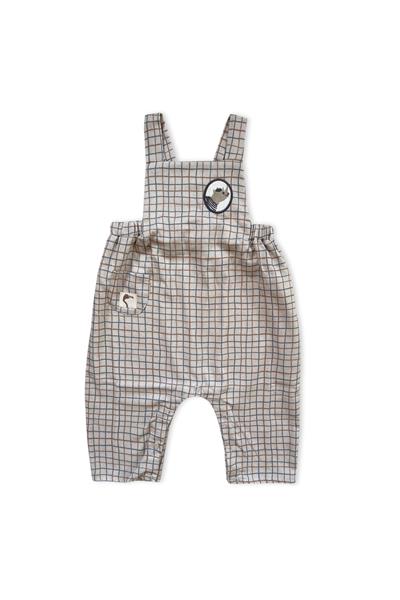Auntie Me / ‘WAVY CHECKED FLANNEL SALOPETTE100% organic cotton flannel-GOTS certified Krem