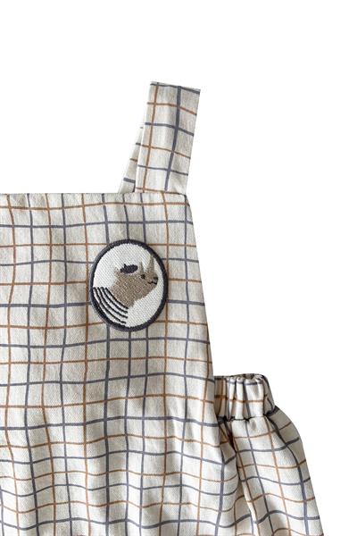 Auntie Me / ‘WAVY CHECKED FLANNEL SALOPETTE100% organic cotton flannel-GOTS certified Krem