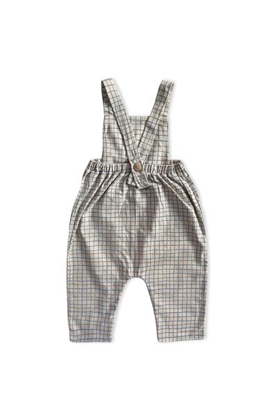 Auntie Me / ‘WAVY CHECKED FLANNEL SALOPETTE100% organic cotton flannel-GOTS certified Krem