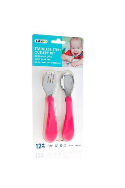 BABYJEM PASLANMAZ ÇELİK ÇATAL KAŞIK SETİ Pembe