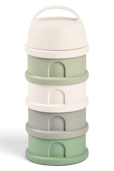 Beaba / 4 Katmanlı Süt Tozu Kutusu ve Atıştırmalık Kabı Cotton White/Sage Green Yeşil
