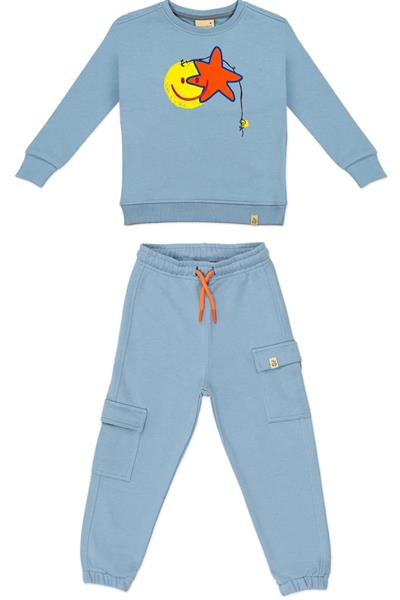 Beetlebeez / Çocuk Açık Mavi Kargo Jogger Eşofman Altı - Turuncu Kordonlu Açık Mavi