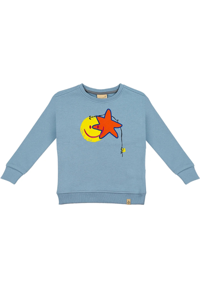 Beetlebeez / Çocuk Bisiklet Yaka Baskılı ve Nakışlı Sweatshirt - Açık Mavi Açık Mavi