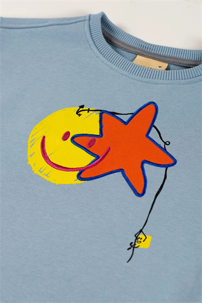 Beetlebeez / Çocuk Bisiklet Yaka Baskılı ve Nakışlı Sweatshirt - Açık Mavi Açık Mavi