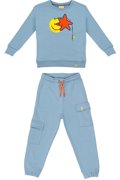 Beetlebeez / Çocuk Bisiklet Yaka Baskılı ve Nakışlı Sweatshirt - Açık Mavi Açık Mavi