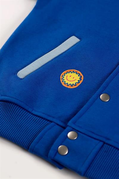 Beetlebeez / Çocuk Saks Mavi Bomber Ceket - Nakış ve Aplike Detaylı - Kontrast Renk Cep ve Manşetli Mavi