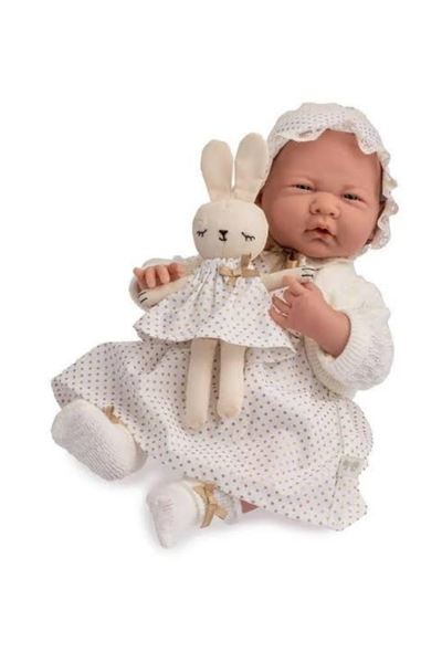 Berenguer Gerçekçi Yenidoğan Oyuncak Kız Bebek 39 cm - Beyaz Hırka ve Tavşanlı Çok Renkli