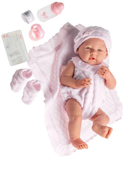 Berenguer Gerçekçi Yenidoğan Oyuncak Kız Bebek 38 cm ve Örme Battaniye Çok Renkli