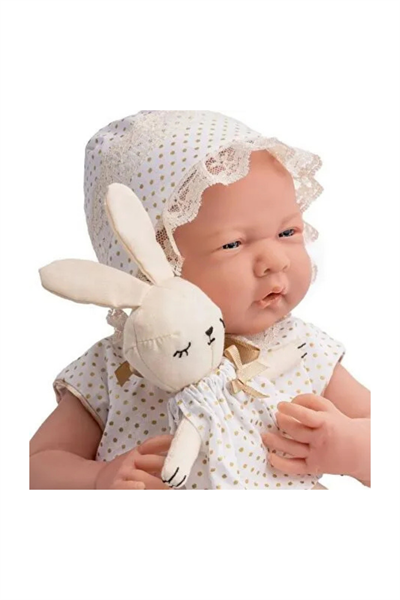 Berenguer Gerçekçi Yenidoğan Oyuncak Kız Bebek 39 cm - Beyaz Hırka ve Tavşanlı Çok Renkli
