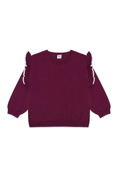 Antebies / Beyaz Fırfırlı Bordo Triko Sweatshirt Tayt Takım Bordo