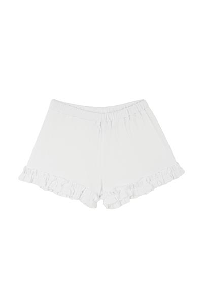 Beyaz Jakar Fırfırlı Şortlu Pijama Takımı Beyaz