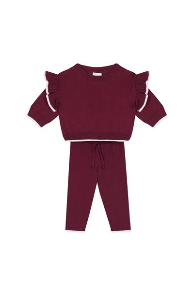 Beyaz Kontrast Detaylı Fırfırlı Bordo Triko Bebek Bordo