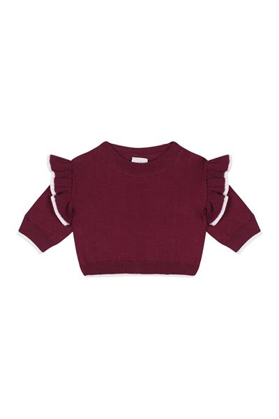 Beyaz Kontrast Detaylı Fırfırlı Bordo Triko Bebek Bordo