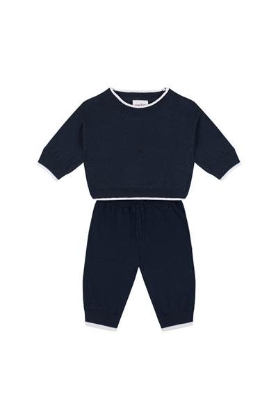 Beyaz Kontrast Detaylı Lacivert Triko Bebek Set Lacivert
