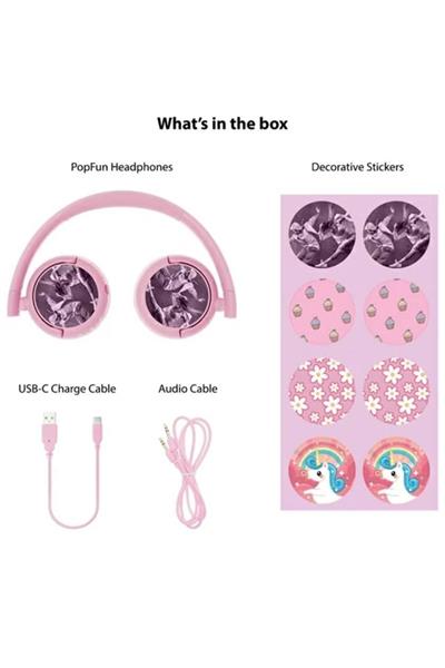 BuddyPhones POP Fun Çocuklar İçin Kulak Üstü Kulaklık - Bluetooth/Kablolu - Pembe Çok Renkli