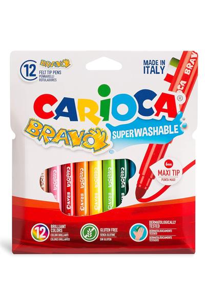 Carioca / BRAVO SÜPER YIKANABİLİR KEÇELİ BOYA KALEMİ 12Lİ Çok Renkli