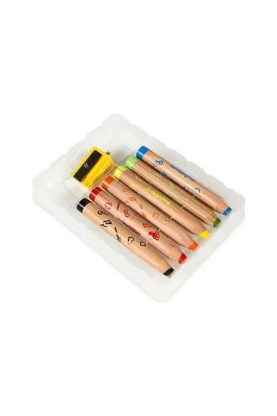 Carioca / JUMBO BEBEK AHŞAP GÖVDELİ BOYA KALEMİ 3 IN 1 6LI KALEMTRAŞ HEDİYELİ 1+ YAŞ Çok Renkli
