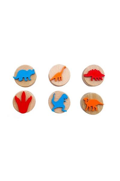 Childgen / Dinozorlar ahşap damga set  (6 adet damga) Çok Renkli