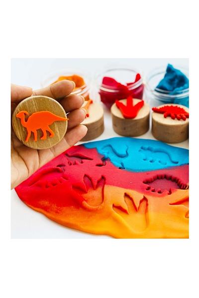 Childgen / Dinozorlar ahşap damga set  (6 adet damga) Çok Renkli