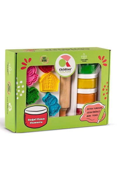 Childgen / PREMIUM SET -  ÇİFTLİK* 4 adet oyun hamuru*1 adet merdane*12 adet detaylı kalıp Çok Renkli
