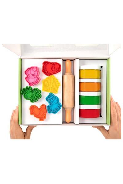 Childgen / PREMIUM SET -  ÇİFTLİK* 4 adet oyun hamuru*1 adet merdane*12 adet detaylı kalıp Çok Renkli