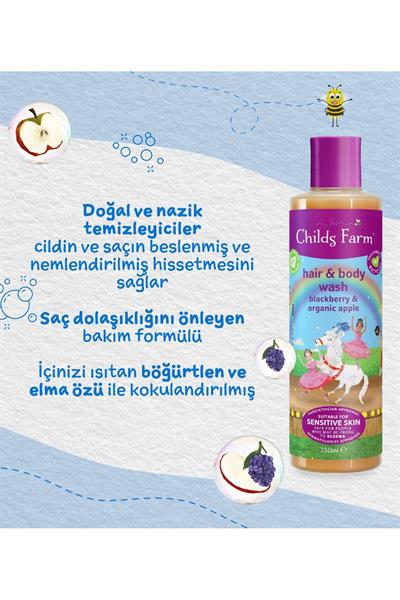 Childsfarm / Böğürtlen ve organik elma özlü Çocuk saç ve vücut şampuanı Renksiz