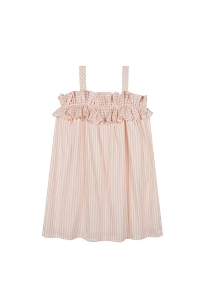 Çizgili Poplin Elbise Pembe